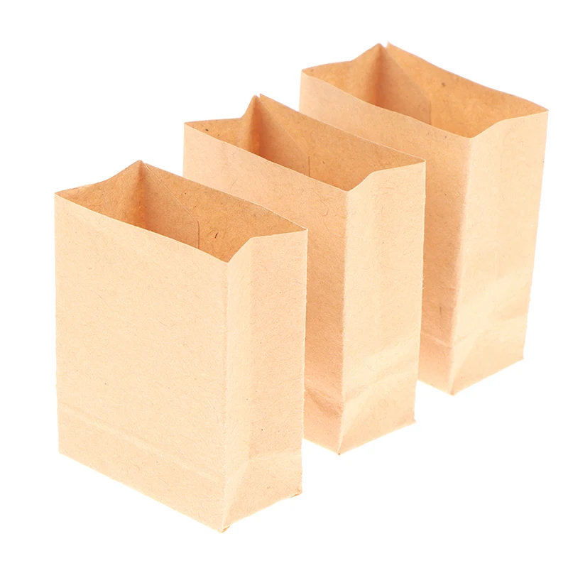 5Pcs 1:12 Dollhouse Mini Bread Paper Bags Baking Bag Kraft Paper Bag Model Decor