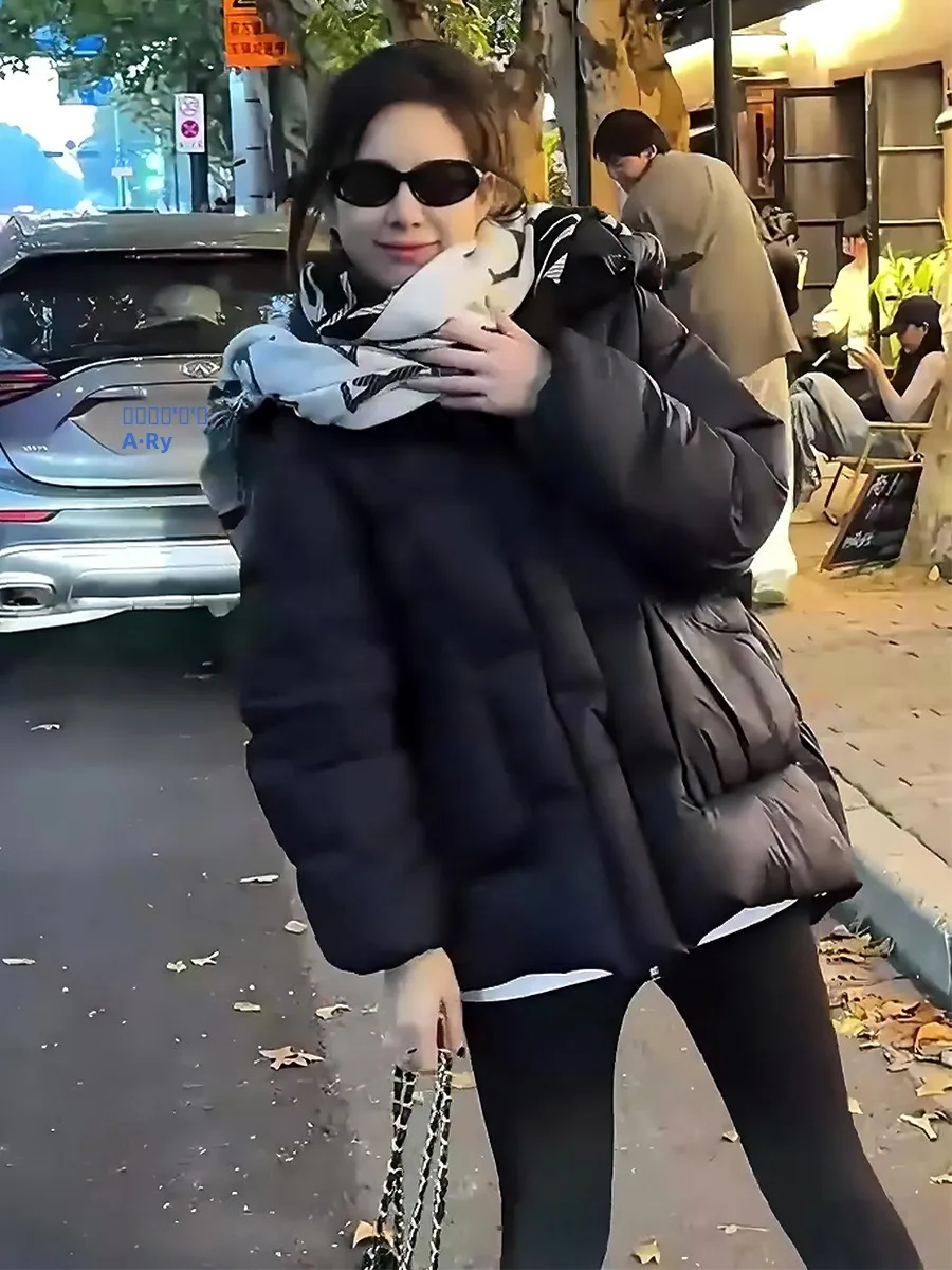 Chaqueta de Plumón para Mujer, Color Blanco, con Capucha, Abrigo de Invierno Cálido, Estilo Dulce y Elegante, Largo Regular, Sin Marca