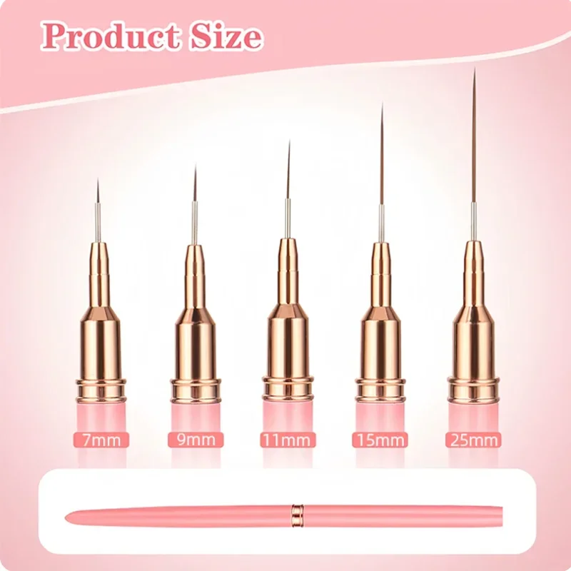 5-teiliges Nail-Art Pinsel-Set UV-Gel Nagelpinsel-Kit Französische Streifen-Linien-Malerei Zeichnung Blumen-Stift Professionelles Maniküre-Werkzeug – Detail 3