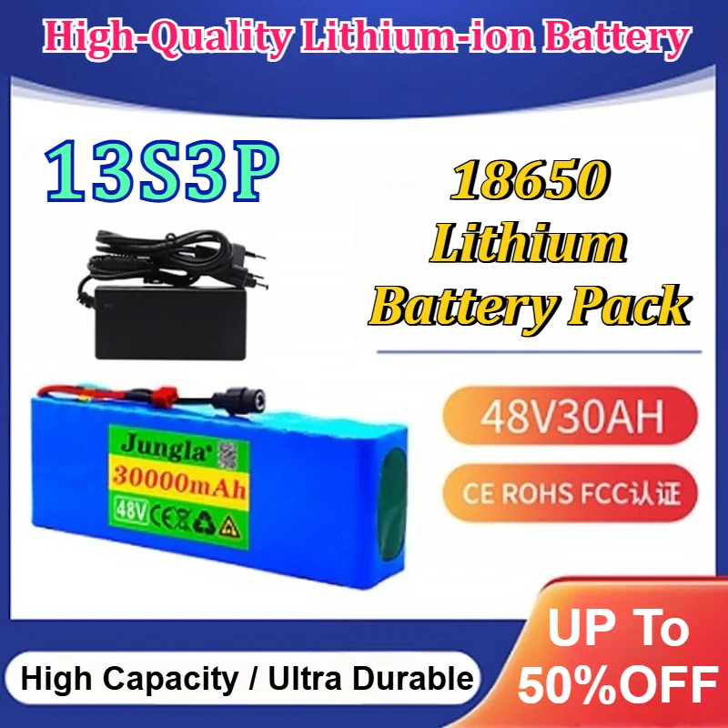 Batterie pour moto et scooter, 13S3P, 48V, 30000mAh, 18650, Ion Eddie, haute puissance et capacité 48V, 1000-1200 cycles