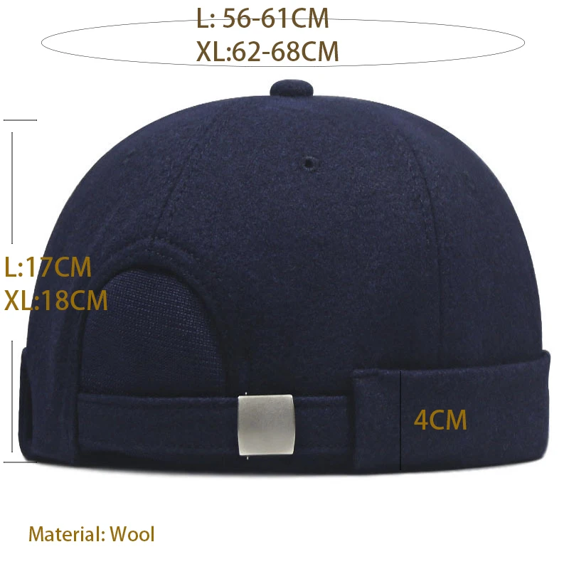 Winter Wool Fashion Men Docker Cap Brimless Skullies Beanie Hat Soft Top Hats Hip Hop Adjustable Vintage Solid Color Street Caps