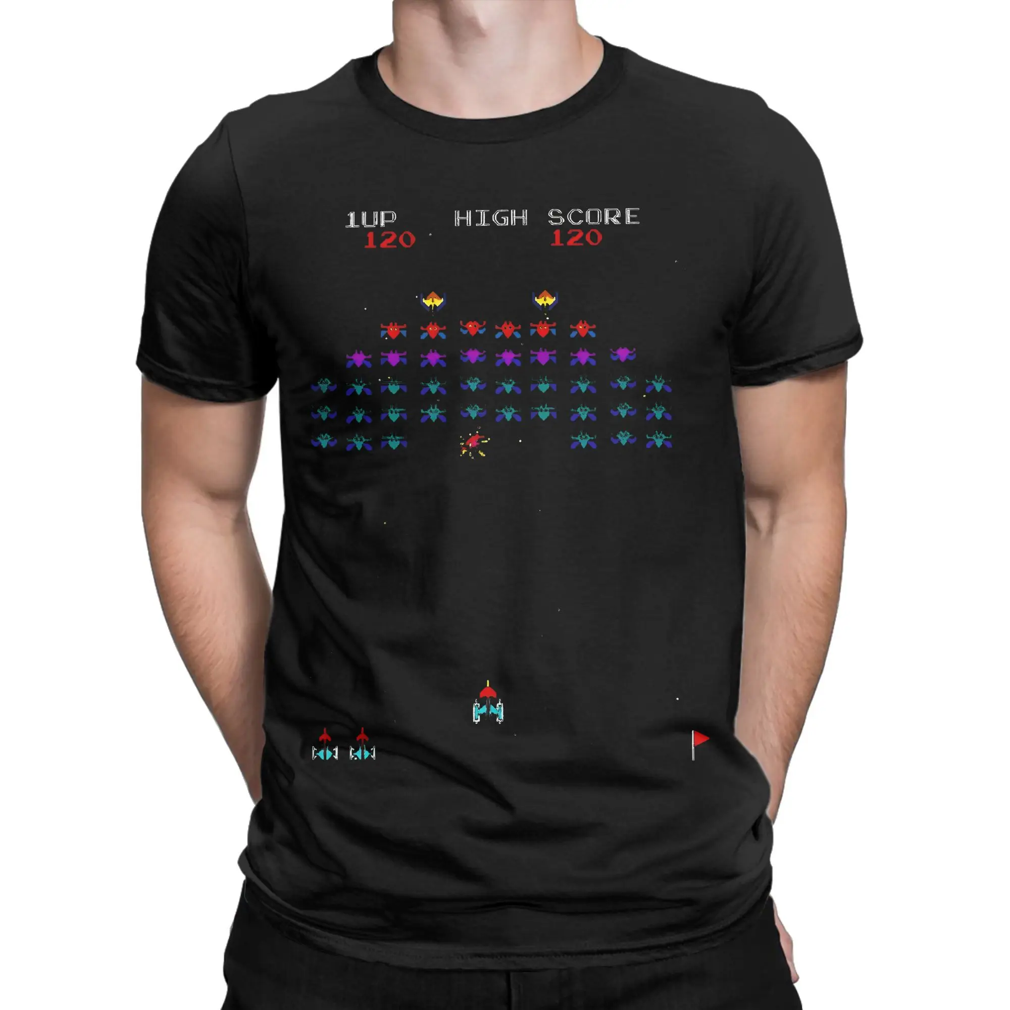 Arcade Galaga game gaming fans  Printed T Shirts for Men Women  100% Cotton  Tee Shirt Clothing