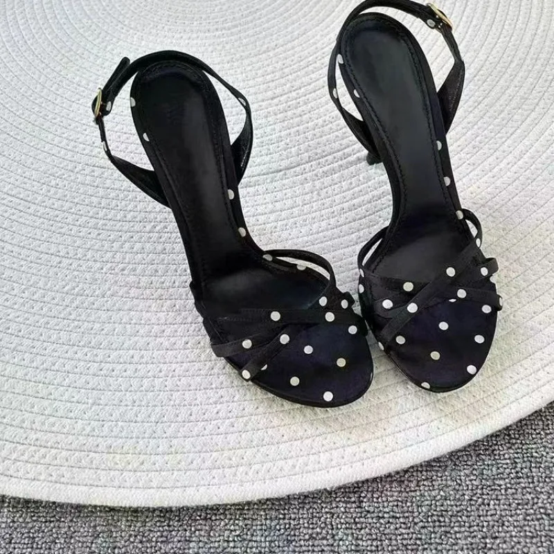 High Heels Women\'s Sandals Summer 2024 Dots Sandal Woman Women’s High Heel Slippers Luxury Women\'s Shoes on Offer Trend