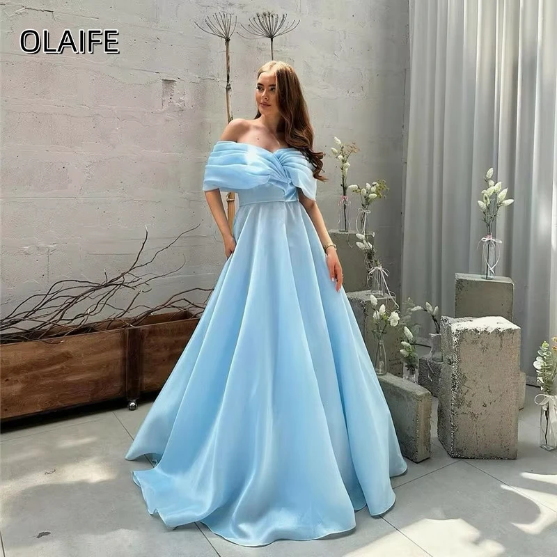 Organza Off The Shoulder A-line Prom Dresses Floor Length Sleeveless Corset Back Party Gowns Customized платье женское вечернее