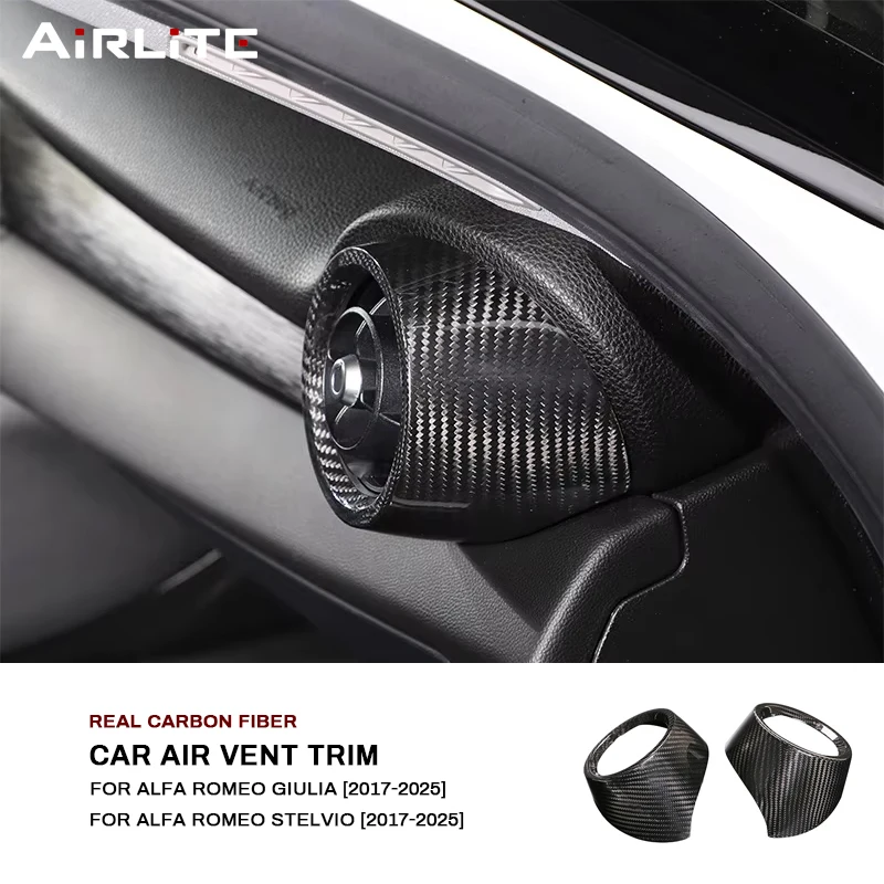 

For Alfa Romeo Giulia Stelvio 2017-2025 Real Carbon Fiber Car Front Side Conditioning Air Outlet Trim Cover Interior Accessories