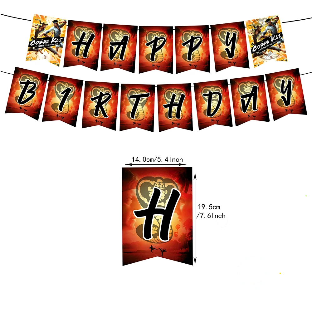 Cobra Kai Theme Birthday Party Balloon Banner The Karate Kid Saga Continues Background Cake Topper Decoration Supplies Boys Gift