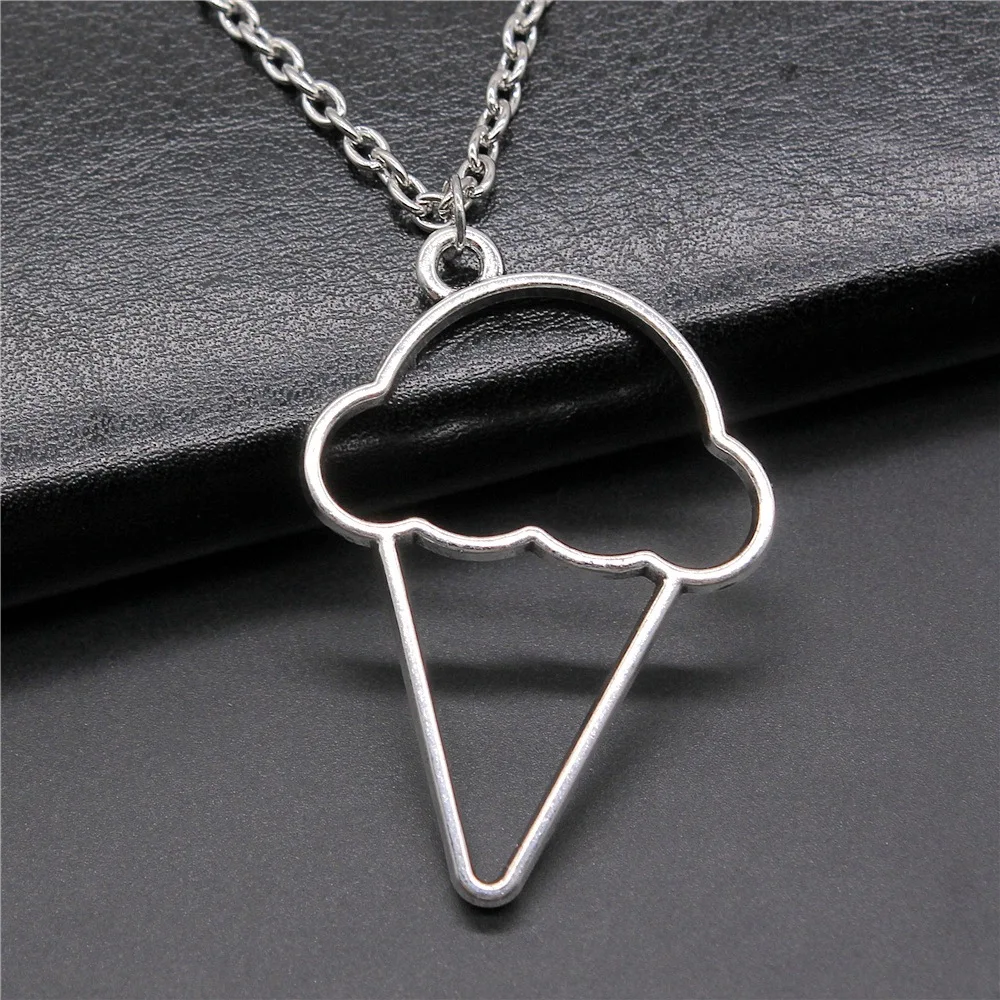 Fashion Vintage 2 Colors 46x32mm Ice Cream Metal Frame Pendant Necklace For Women Men Long Chain Necklace Jewelry Accessories