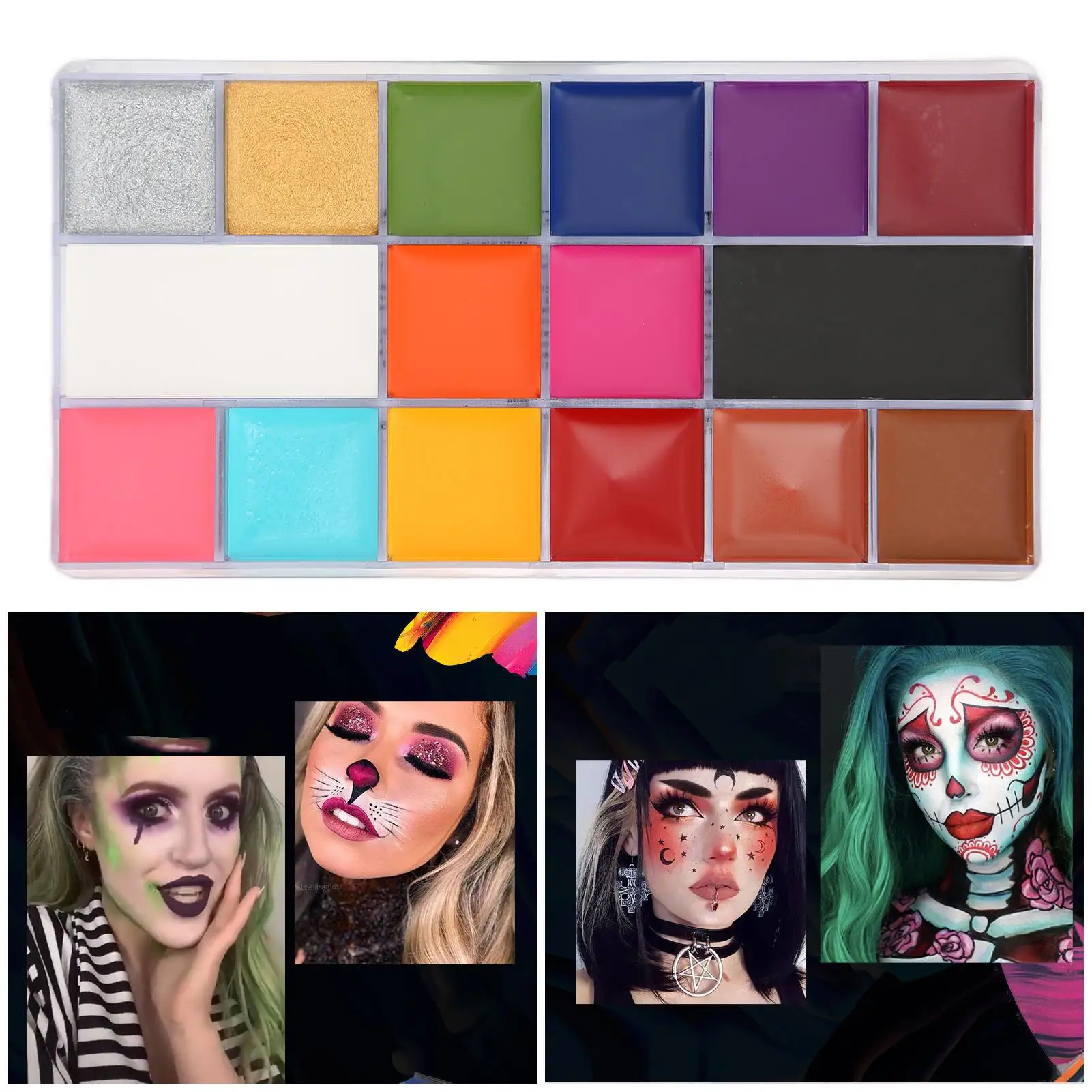 لوحة زيتية لطلاء الوجه والجسم مكونة من 16 لونًا لمجموعة أزياء الهالوين التنكرية لمكياج الجسم #3