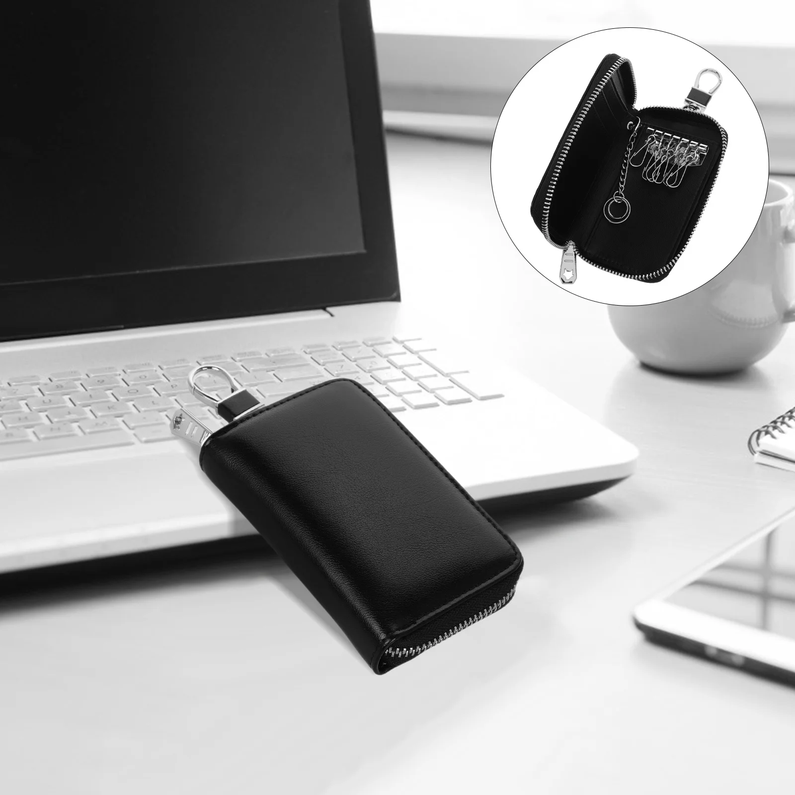 

Key Case Cowhide Zipper Wallet Keychain Pouch Metal Hook Small Items Organizer Car Key Bag Holder