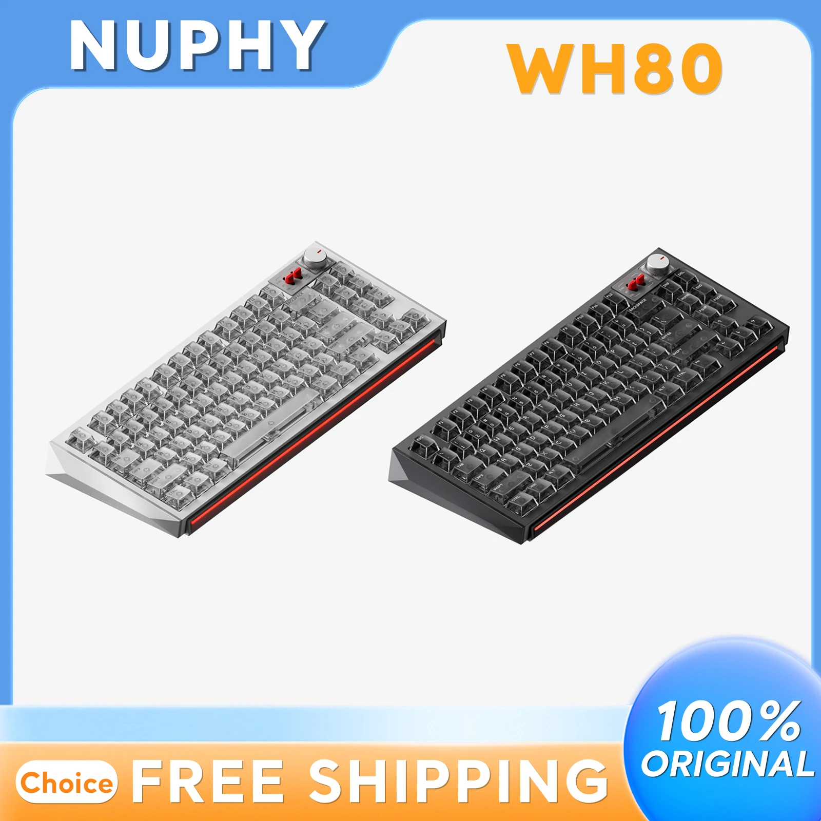 

NuPhy WH80 Tri Mode Wireless Magnetic Axis Mechanical Keyboard Silent Customizable 8K 0.125ms Latency 500H Battery Office Gaming