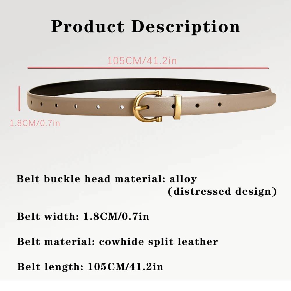 Women's Slim Split Leather Belt | 1.8cm Cowhide Belt with Classic Pin Buckle | Casual Dress Belt | High Quality Fashion Belt