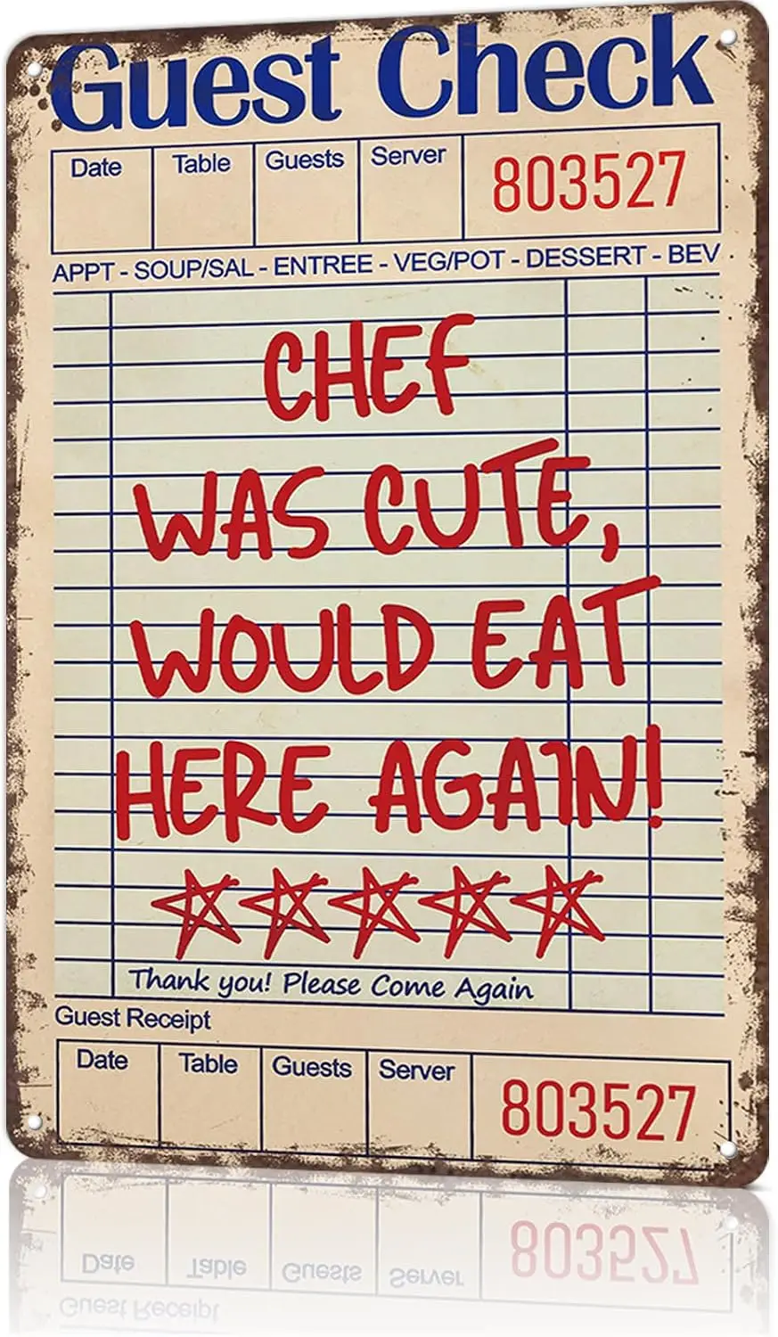 Trendy Chef Was Cute Would Eat Here Again Metal Sign Modern Preppy Kitchen Aesthetic Poster Funny Guest Check Tin Signs For Home