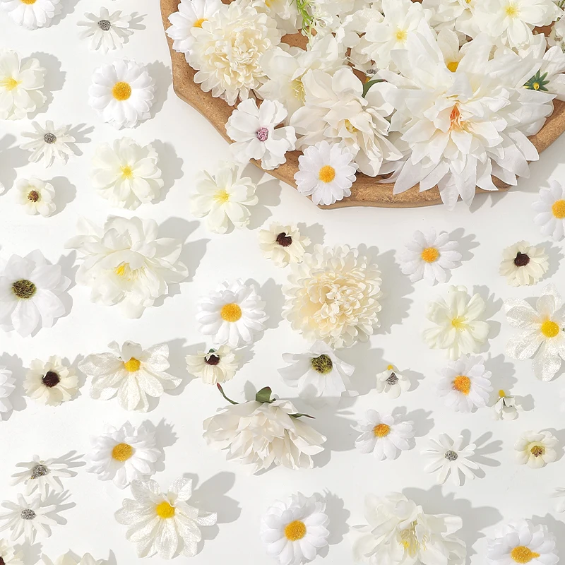 20/50 Stück Künstliche Rosenblüten für Heimdekoration, Gartenornament, DIY, Reinweiß, Hochzeitskleid-Dekor, Outdoor-Zubehör – Detail 8