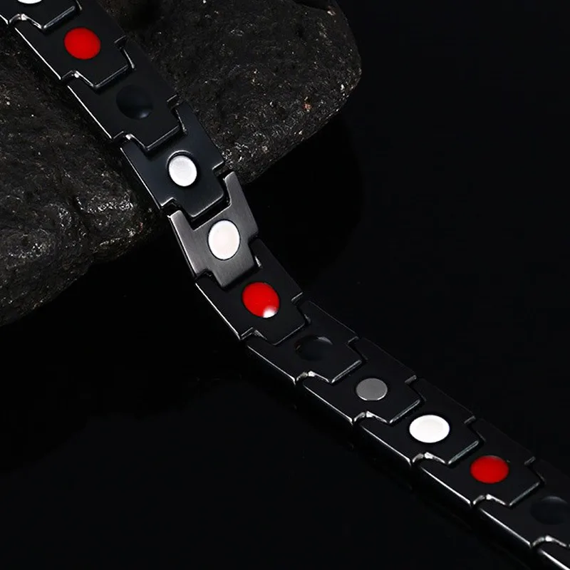 Vnox Health Bracelet Men Jewelry Black Stainless Steel Chain Adjustable free box