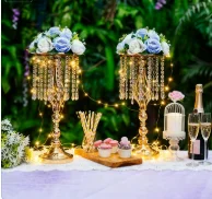 

Floral Centerpiece Riser16pcs) Gold Tall Flower Crystal Centerpiece Stand with Crystal Beads for Event Party Wedding Reception