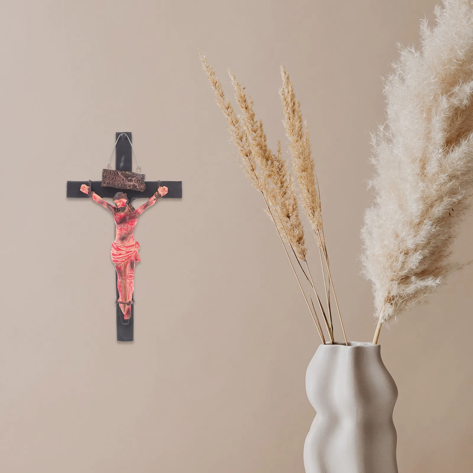

Cross Ornament for Wall Resin Jesus Cross Decoration Hanging Religious Decor in Home Chapel Office Space Faithful Symbol Decor