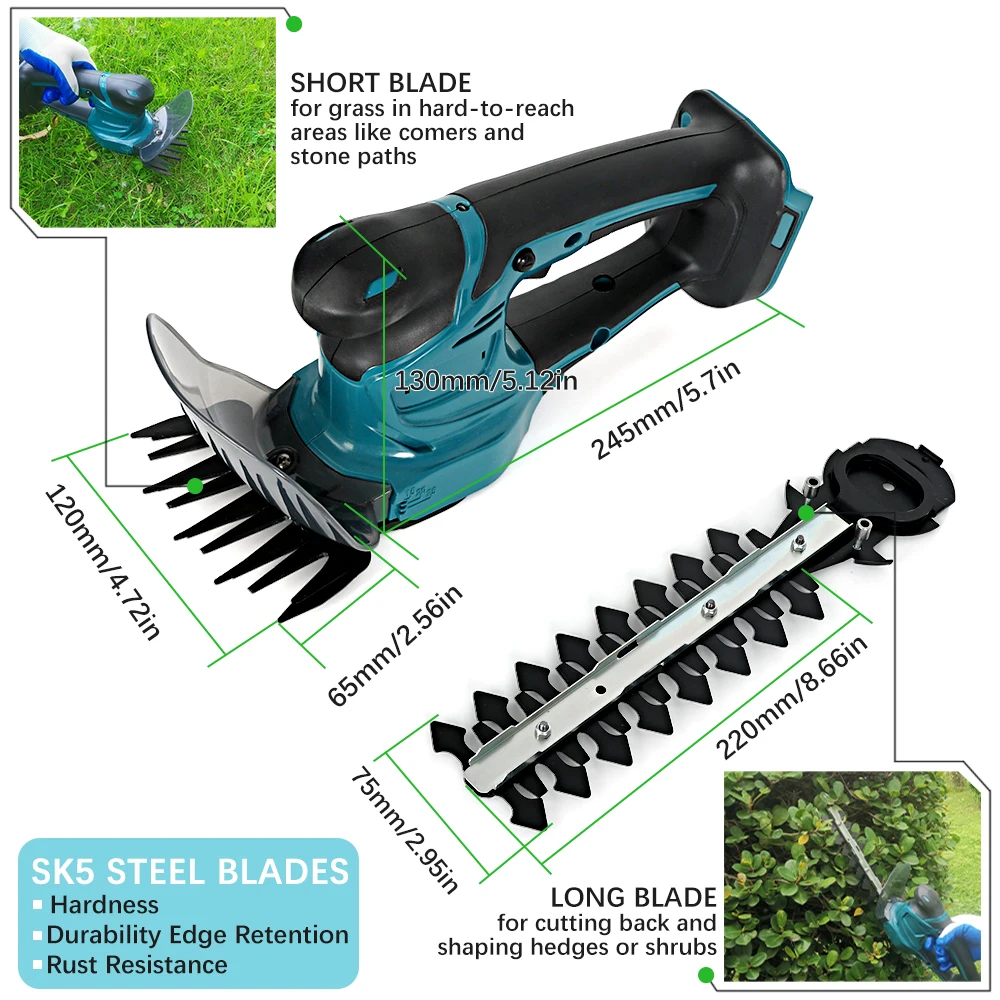 Imagem -05 - Cordless Recarregável Elétrica Hedge Trimmer Jardim Grama Arbusto Tesoura Fit Ferramenta de Poder Makita 18v Bateria em 21v