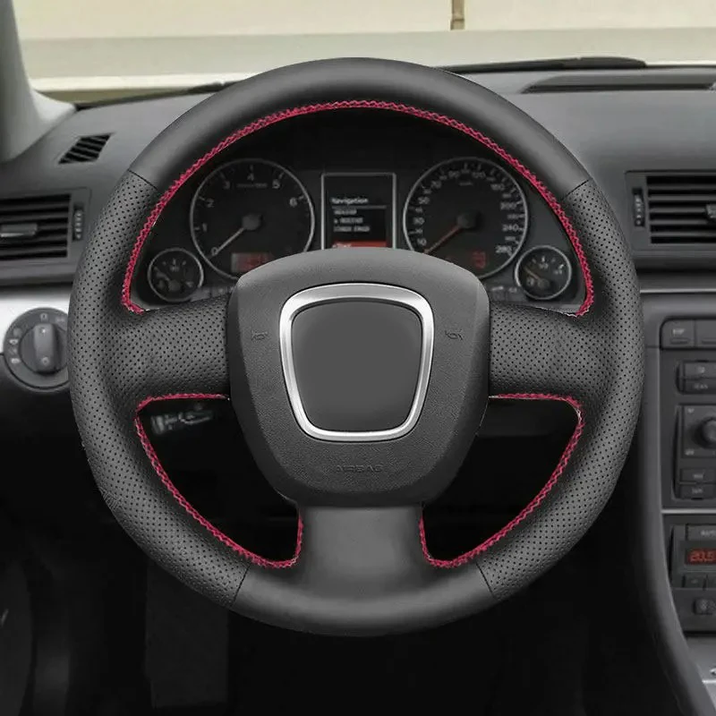 

DIY For Audi A3 8P Sportback A4 B7 Avant A6 C6 S4 Seat Exeo Black Leather Hand-stitched Car Interior Steering Wheel Cover Trim