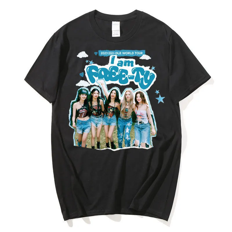 

GIDLE I Am FREE-TY T-shirt Summer Fashion Y2k T Shirt Kpop (G)I-DLE MIYEON Minnie SHUHUA Soyeon YUQI Men Women Short Sleeve Tee