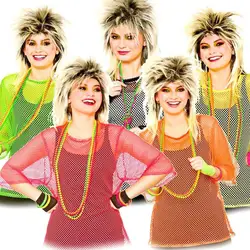 80s Clothing Accessories Neon 1980s Costume Accessory Set Bracelets Necklaces Dress Up Props for Women Fluorescent Multicoloured