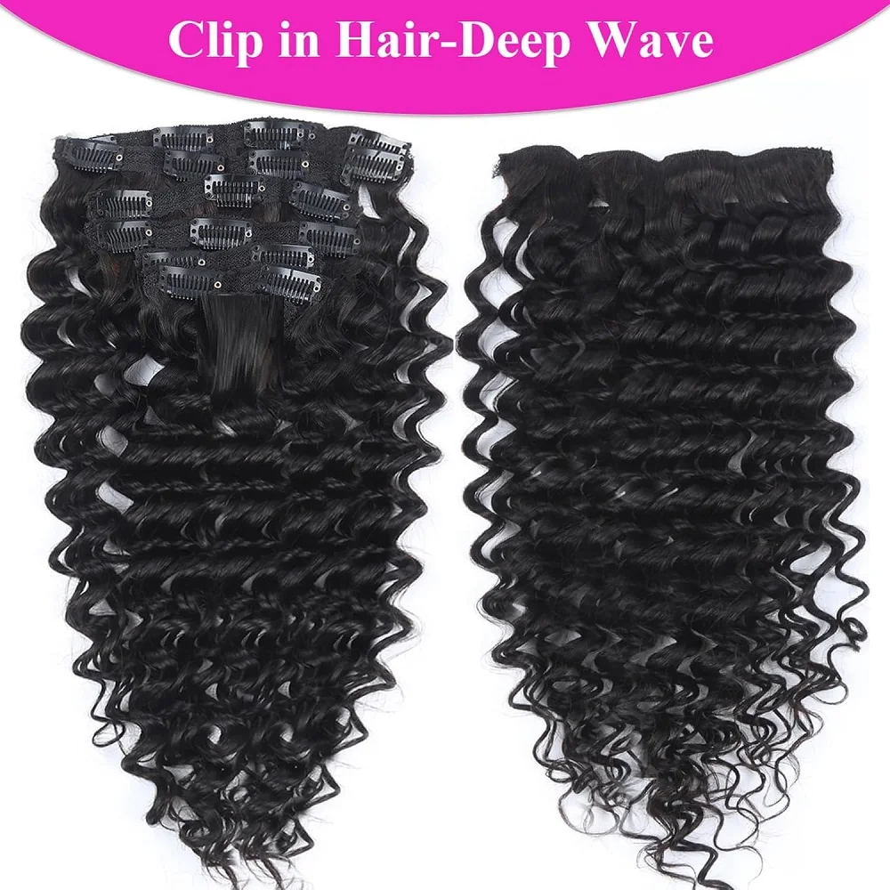 موجة عميقة كليب ins وصلات شعر شعر بشري حقيقي سلس كليب في ملحقات للنساء 8 قطعة 100 جرام شعر ريمي تمديد