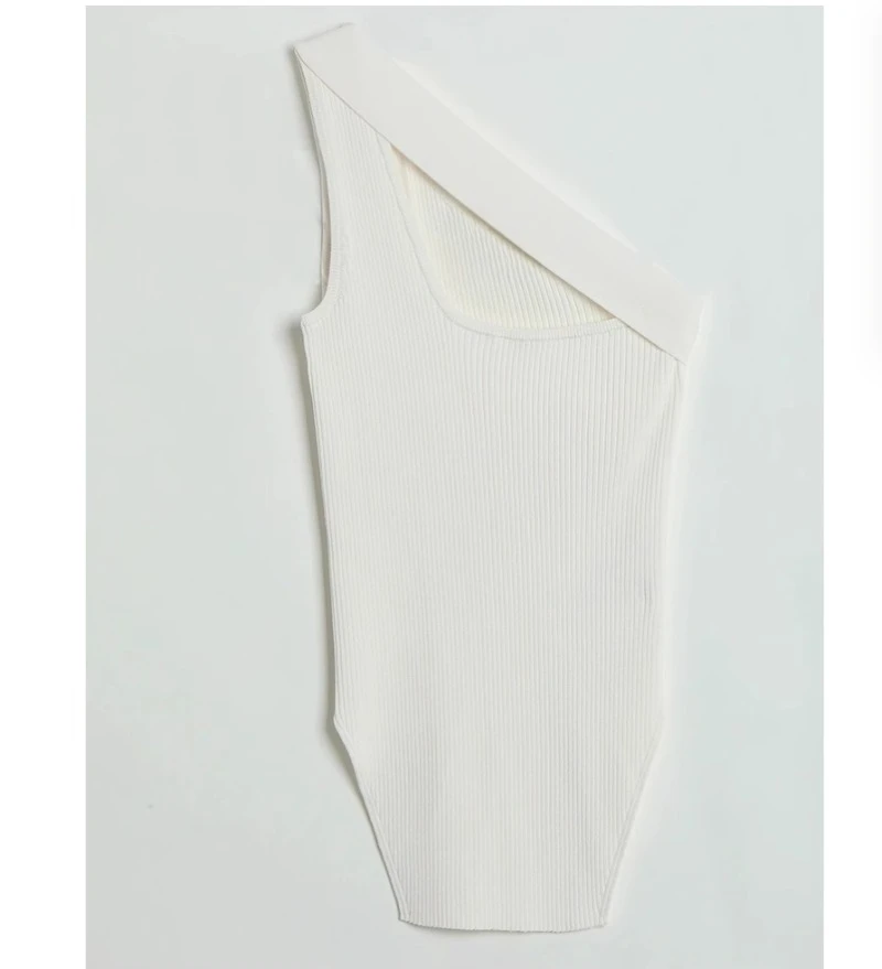 Summer Slimming Sloping Shoulder One-shoulder Vest Tight-fitting Knitted Top Sexy Suspender