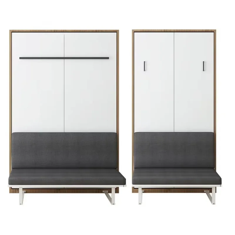 Invisible manual vertical wall bed saves space, stabilizes with sofa