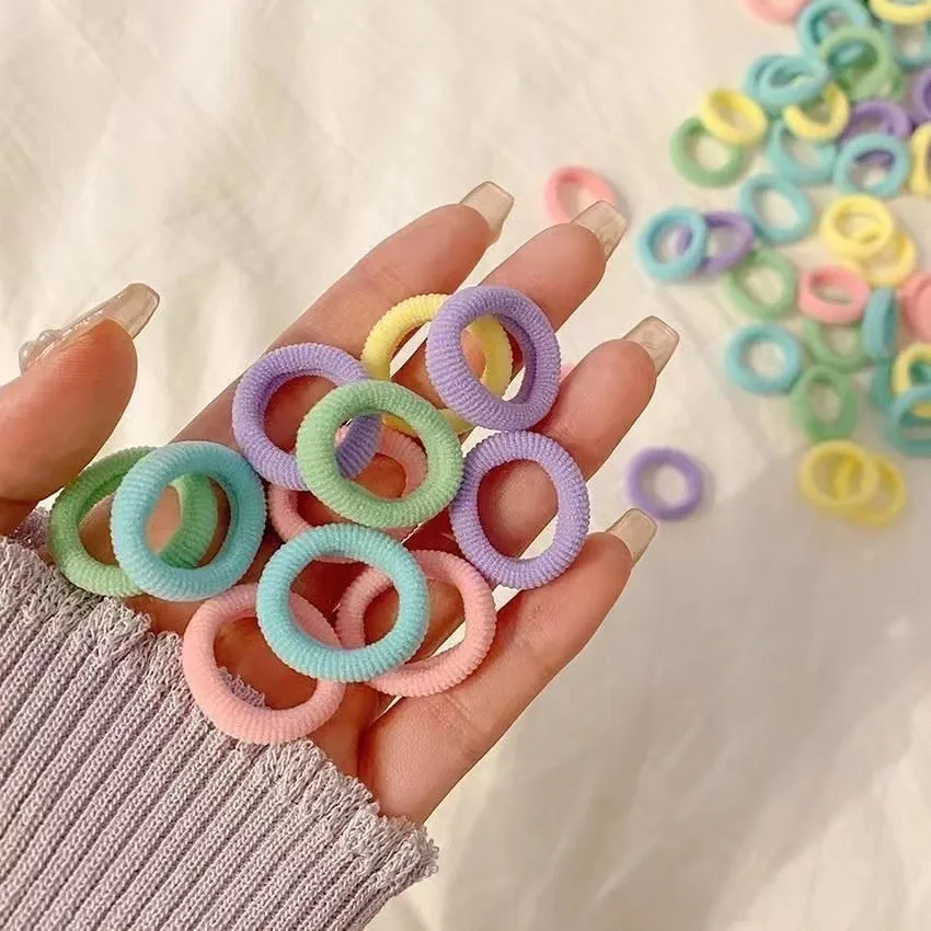 

100Pcs Round Hairdressing Polyester Hairband Children's Elastic Hairband Rope High Elastic Ponytail Bracelet Rope