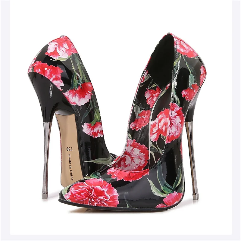 Newly 16cm Man Extreme High Heels Floral Print Stilettos Sexy Women Pumps Fetish Model Party Unisex Shoes Crossdresser Size45 46