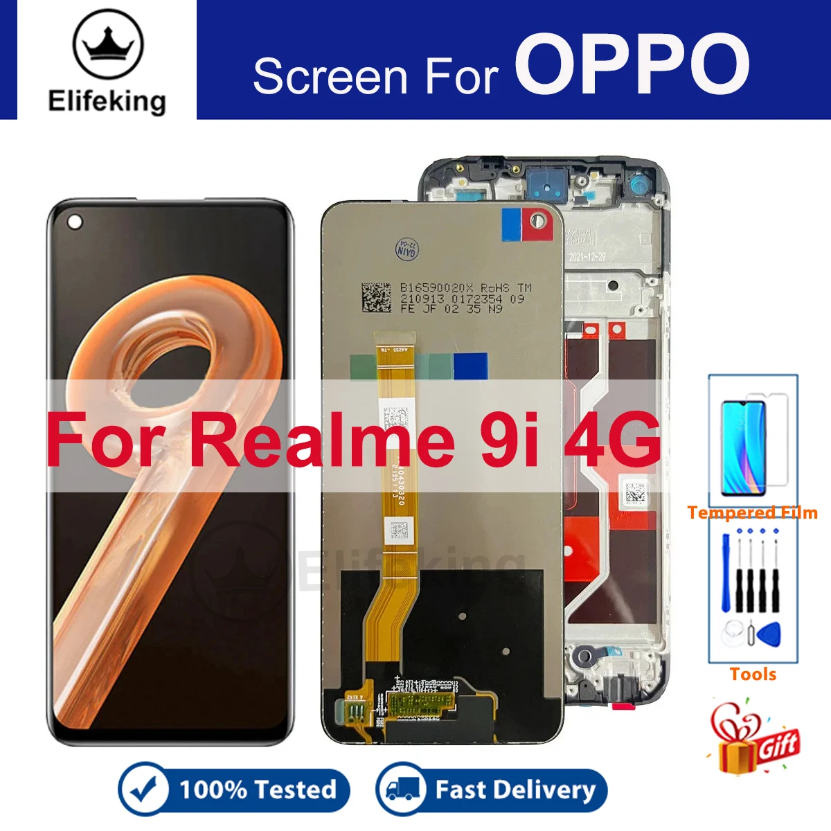 100% Tested LCD For Realme 9i RMX3491 LCD Display Touch Screen Replacement Digitizer Assembly For OPPO Realme 9i With Frame