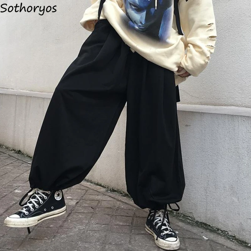 

S-4XL Casual Pants Women All-match Folds Creativity Unisex Basics Prevalent Korean Style Vintage Solid Cool Ladies Spring Cozy