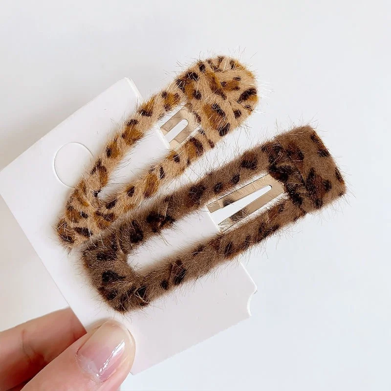 Woman Leopard Pattern Hair Clips Winter Vintage BB Clip Hairpins Girls Hair Accessories