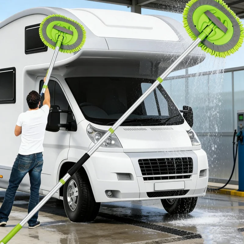

1 Set of Green Car Wash Mop with Attachable Brush Head, Extra-Long Car Cleaning Mop, Chenille 4-Section Detachable Mop, Also Suitable for Household Cleaning, Multifunctional Cleaning Mop