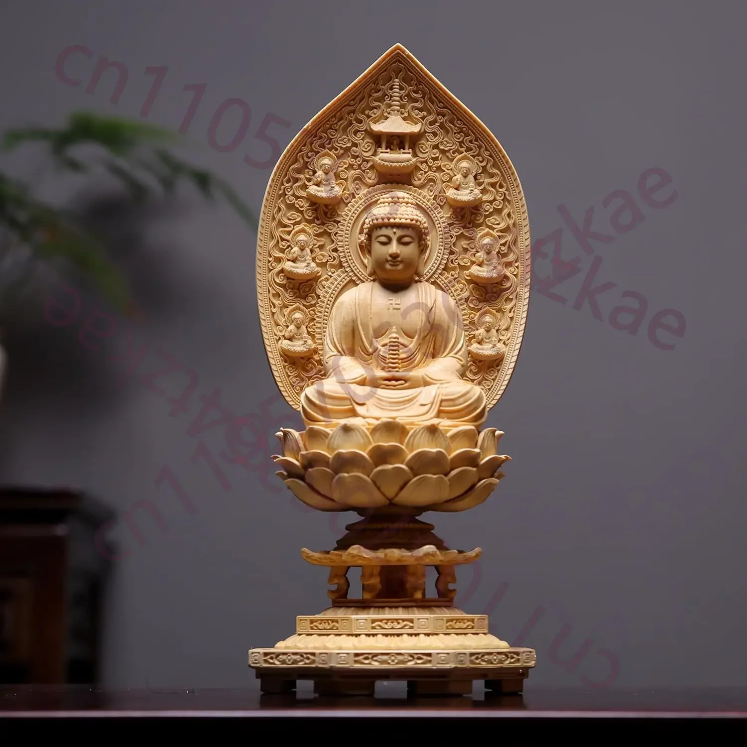 Finely Carved Hinoki Cypress Wood Eastern Saints Buddha Statues Medicine Buddha with Sunlight and Moonlight Bodhisattvas