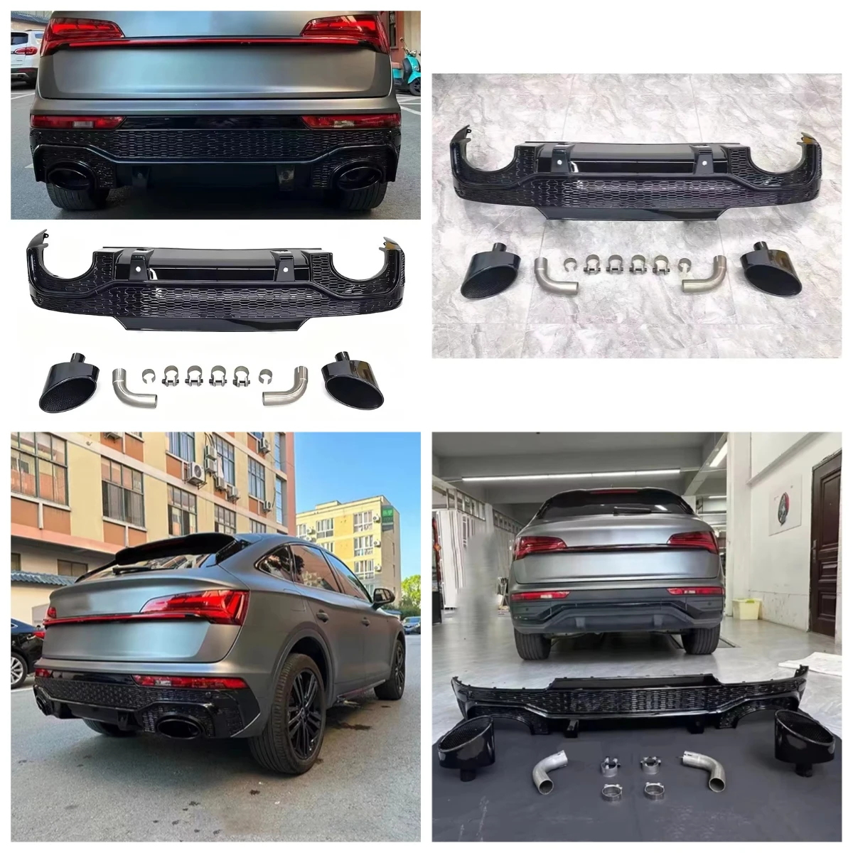 

Modification Upgrade Car Body Kit Sportback Rear Bumper Diffuser with Tail Throat for Q5 SQ5 to RSQ5 2021-2024