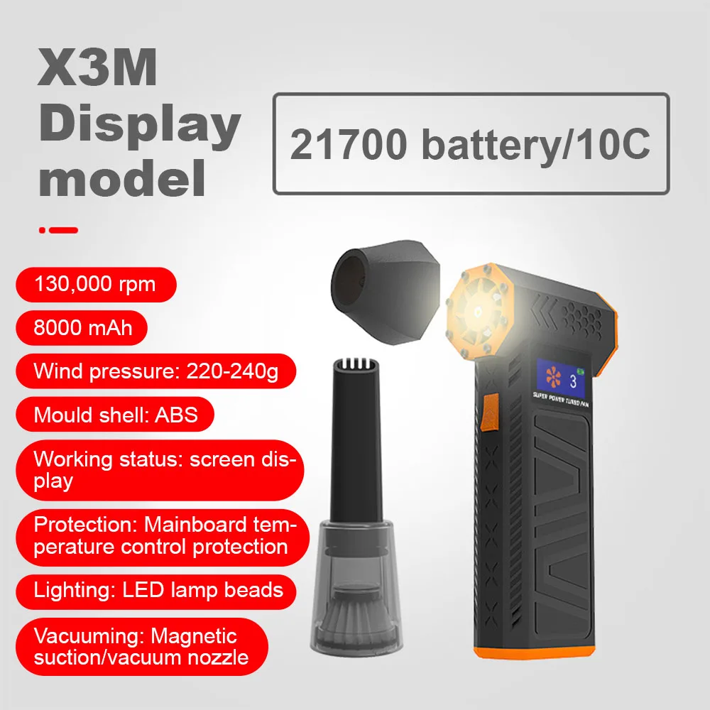 

X3 Air blower 130000RPM Turbo Jet Fan Brushless Motor Handheld Duct Fan 52M/S Portable Type-C Charging Power Display ventilado