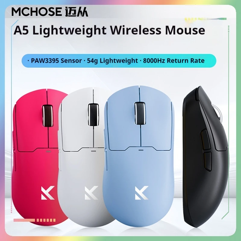 

Беспроводная игровая мышь Mchose A5 — трехрежимная Bluetooth Paw3395 E-Sports, сверхлегкая, для офисного использования, совместимая с Promax