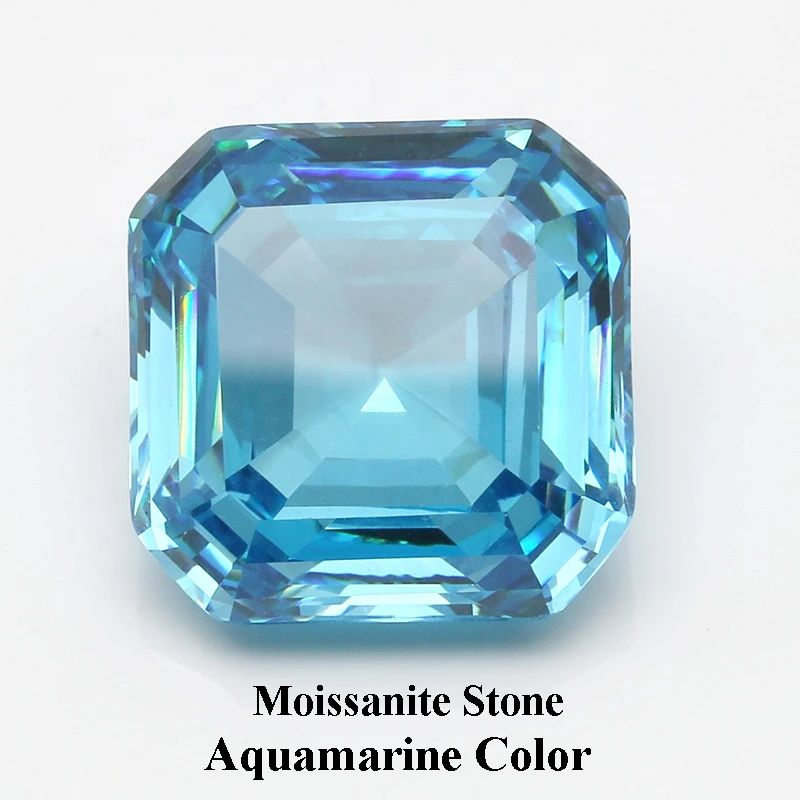 

Moissanite Gemstones Asscher Cut Aquamarine Women's Jewelry Material Lab Diamond VVS1 Positive Pass Tester GRA Certificate