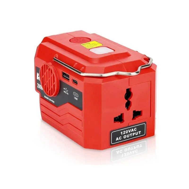 AC 220V For Makita/Ryobi/Bosch/Dewalt/Milwaukee 18V Lithium Battery Outdoor Inverter Generator 200W Inverter Power LED