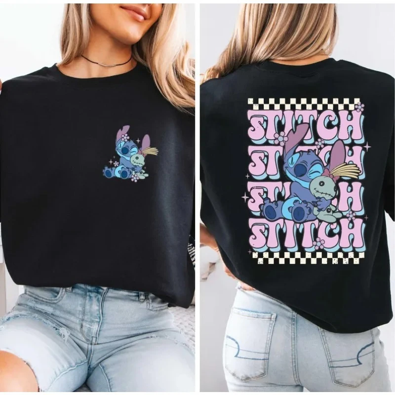 릴로와 스티치 디즈니 스웨트셔츠 여성 남성 코튼 후드티 풀오버 가을 겨울 플리스 오버사이즈 유니섹스 탑 코트 커플