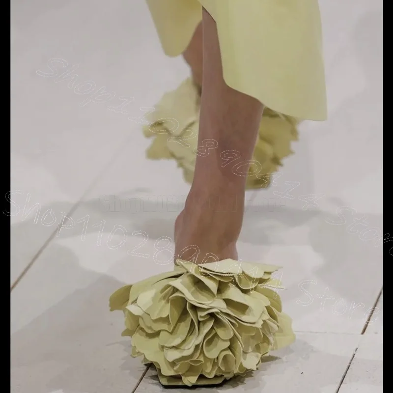 

Yellow Petals Design Open Toe Runway Slippers Slip On Women Shoes Thin High Heel Party Banquet Dating 2026 Zapatos Para Mujere