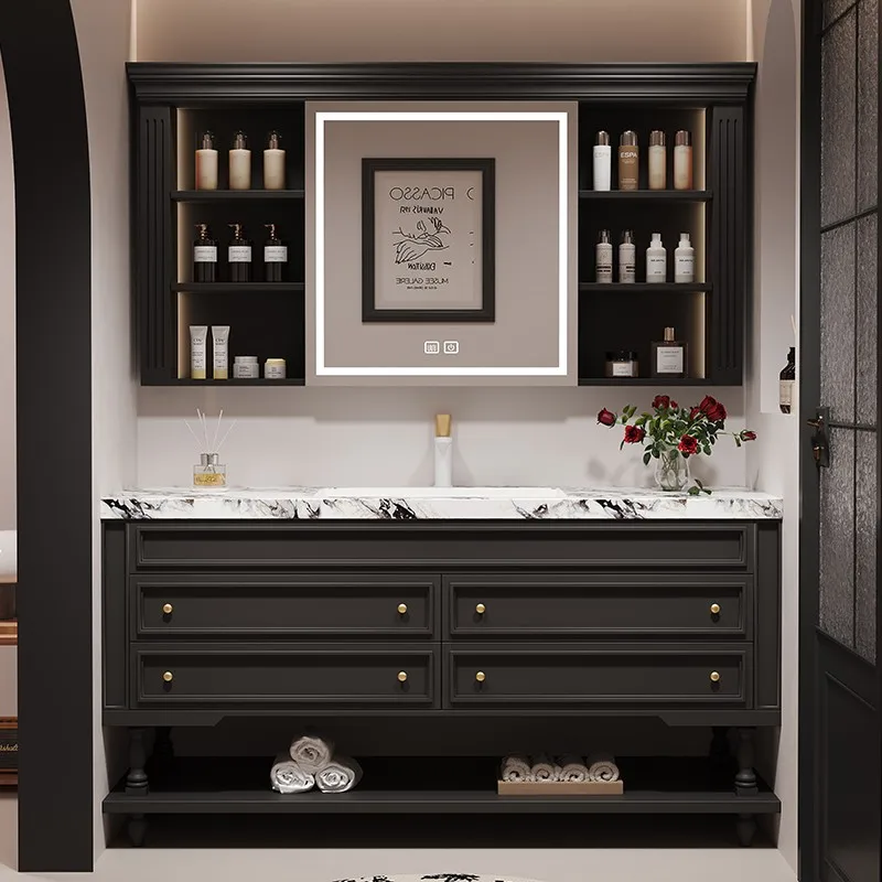 

Oak French retro bathroom cabinet combination American bathroom floor-to-ceiling washbasin sink washbasin cabinet bathroom