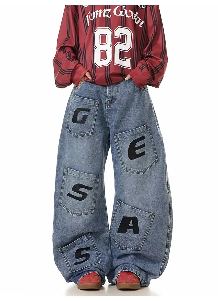 

Американские ретро джинсы Y2K для мужчин и женщин весной и летом Новые свободные широкие брюки в пол Мужские брюки Уличная одежда Брюки Новые