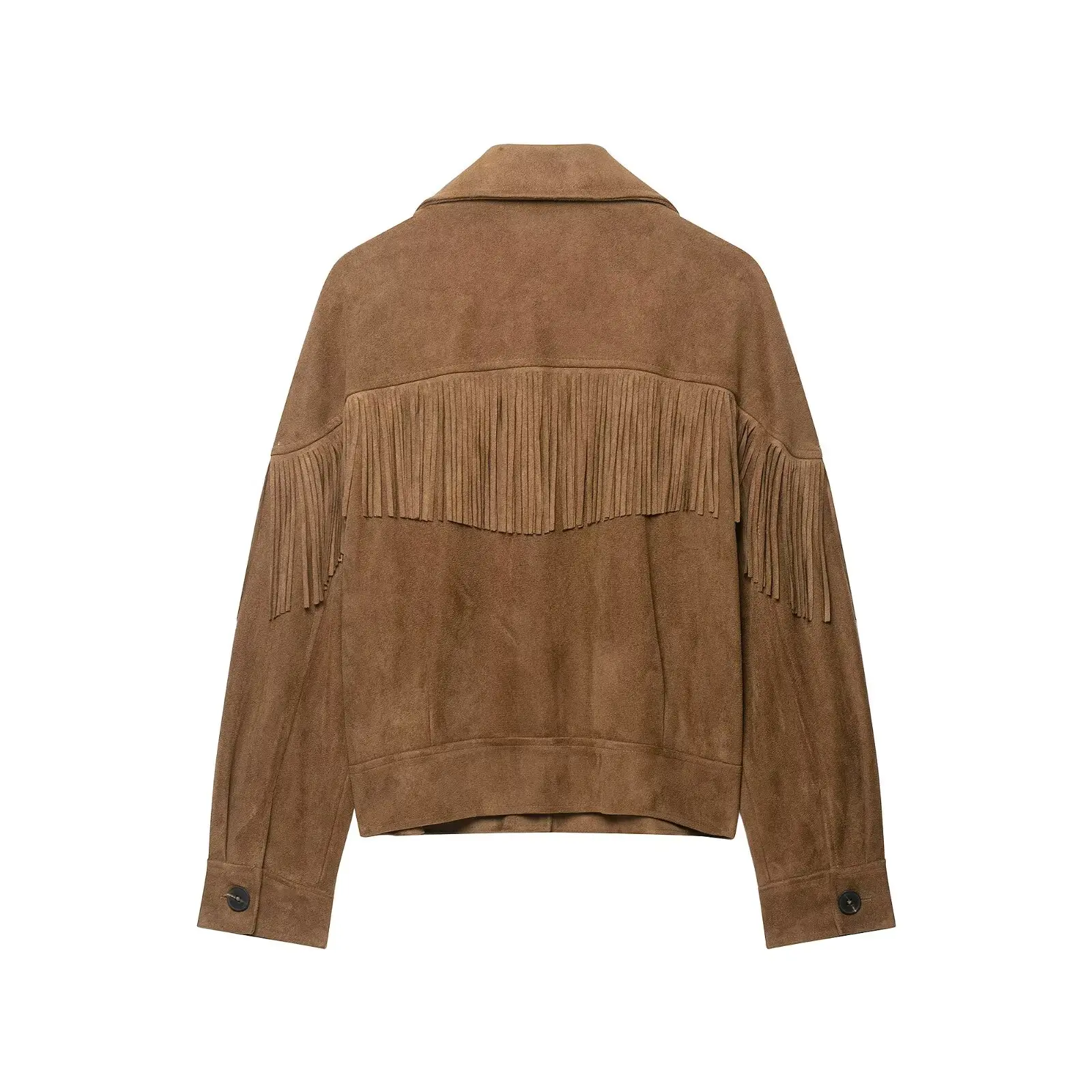 Women's Faux Suede Jacket 2026 Autumn New Fashion Fringe Lapel Button Short Western Style Coat
