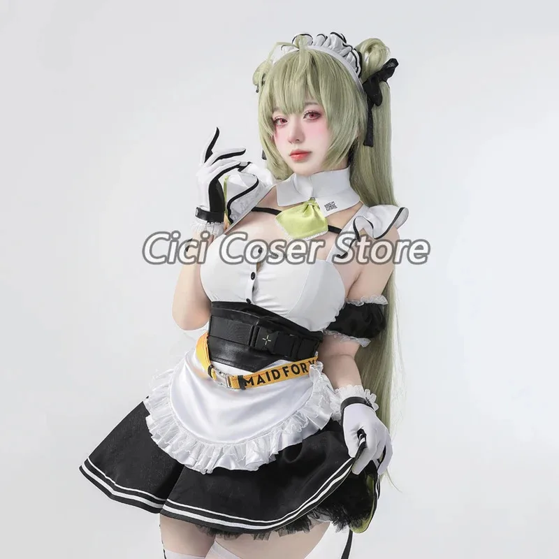 Game Nikke Goddess of Victory Soda Cosplay Costume Long Green Hair Sexy Maid Dress Women Halloween Party Carnival Outfit Wigs;3,