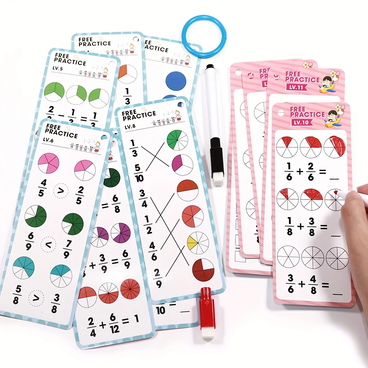 15 Number Cards, Math Fraction Flash Cards, Reusable Erasable Math Learning Cards