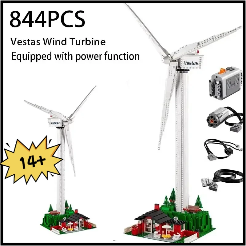 

844 шт., креативная серия Vestas, ветряная турбина, строительные блоки, электрическая ветряная мельница, модель генератора, кирпичи, игрушки для мальчиков, детский подарок