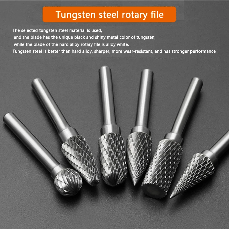 3mm Wood Milling Cutter Grinding Carbide Tungsten Steel Double Rotary File Head Woodworking Grinding Head Root Carving Cutte