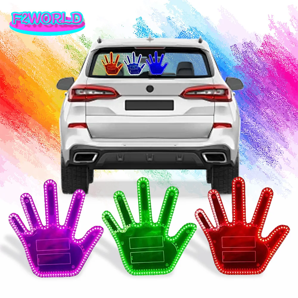 Colorful Car LED Illuminated Men Gesture Light Hands Up Finger Lamp With Remote Control Exterior Funny Decoration Accessories