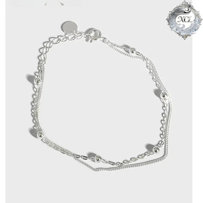 

XCL S925 Sterling Silver Personality Minimalist Double Layer Beaded Bracelet Fashion Jewelry for Women Students